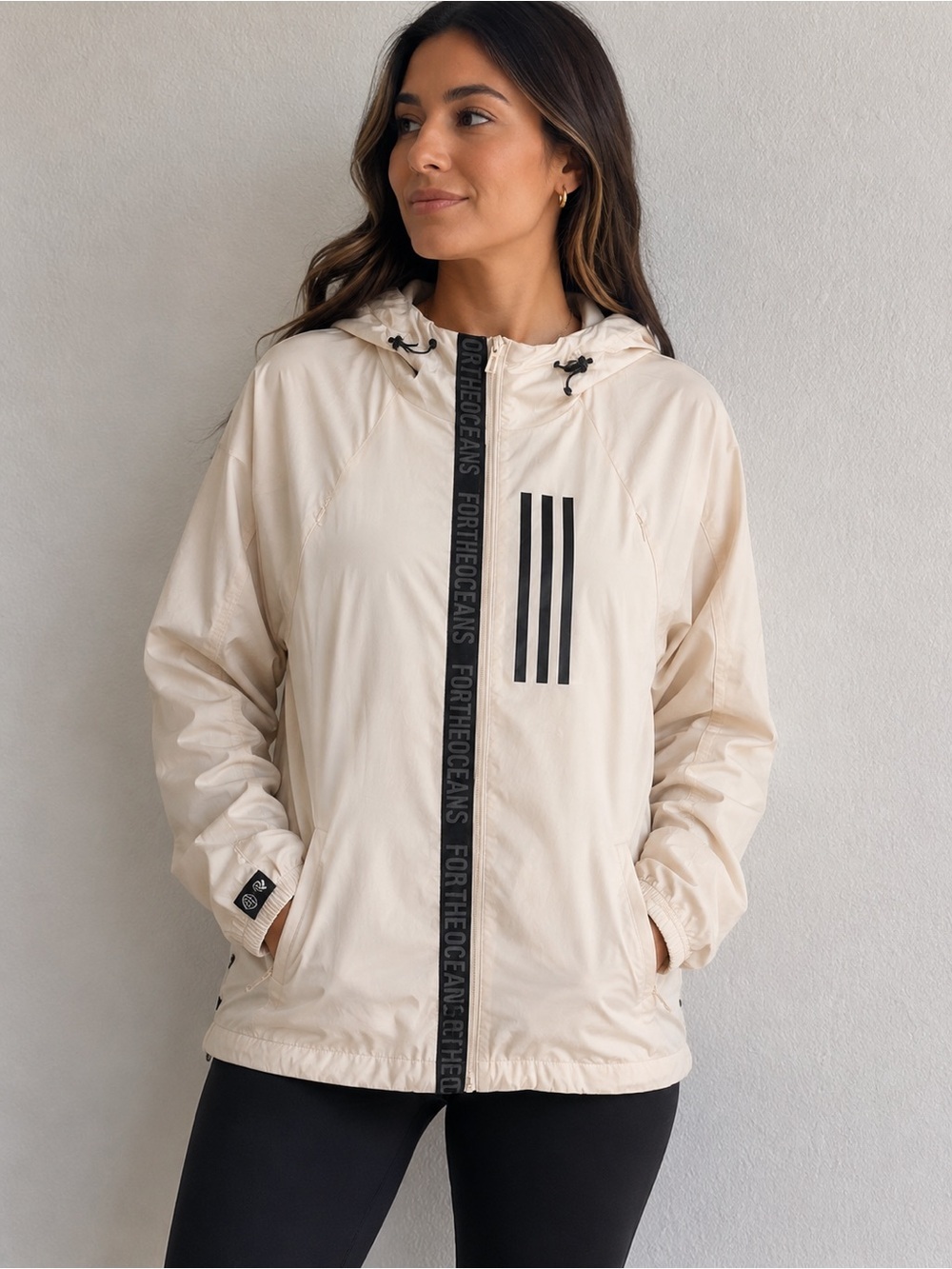Adidas Parley For The Oceans Hooded Windbreaker Jacket XL Cream